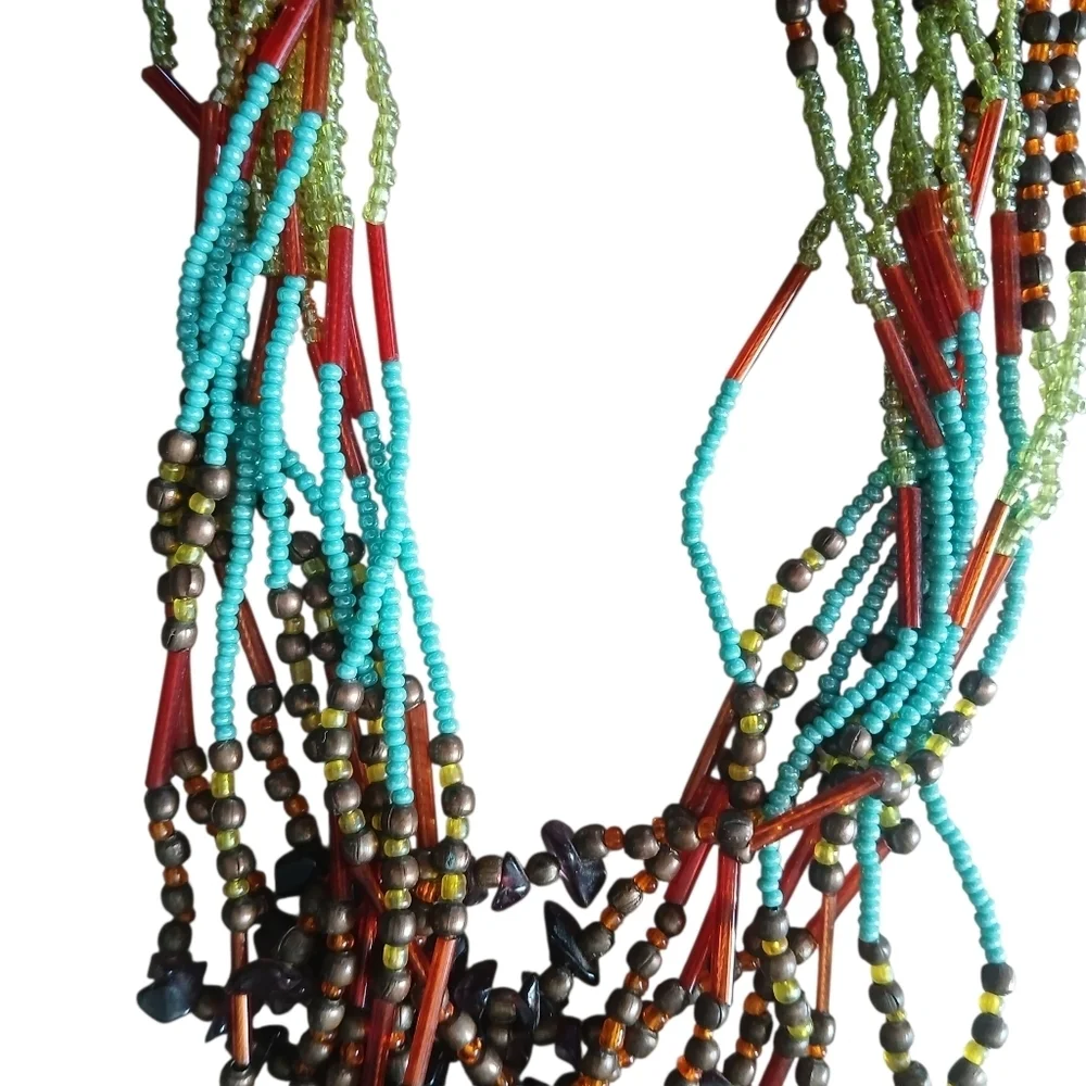 Colorful Peyote Multi-Stand Seed Bead Bohemian Necklace Native American Artistic